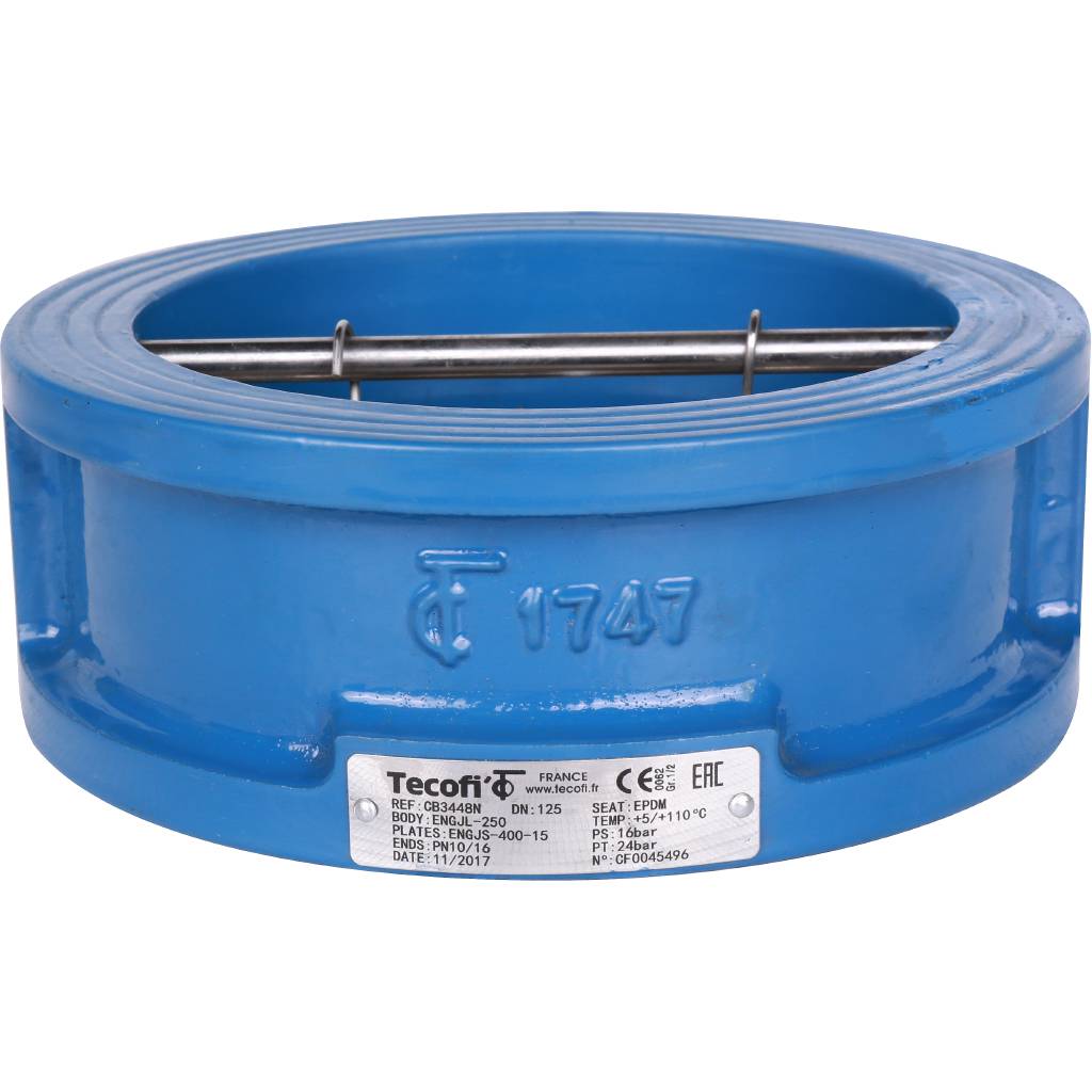 Обратный клапан двухстворчатый Tecofi из чугуна Ду125 Ру16 межфл ст/чуг T=110, CB3448N-EP0125