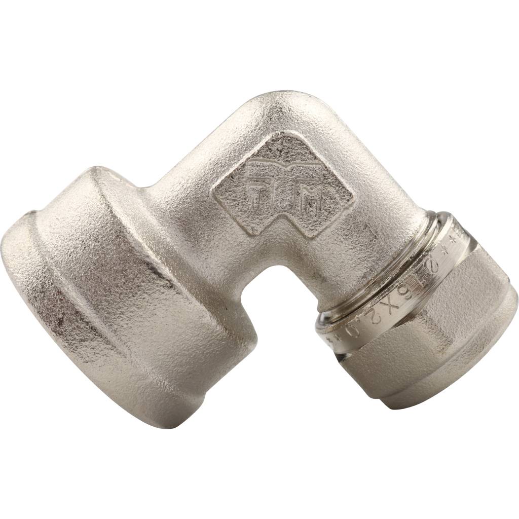 Угольник TIEMME с внутренней резьбой (16х2.0х3/4) для металлопластиковых труб винтовой, 1600061