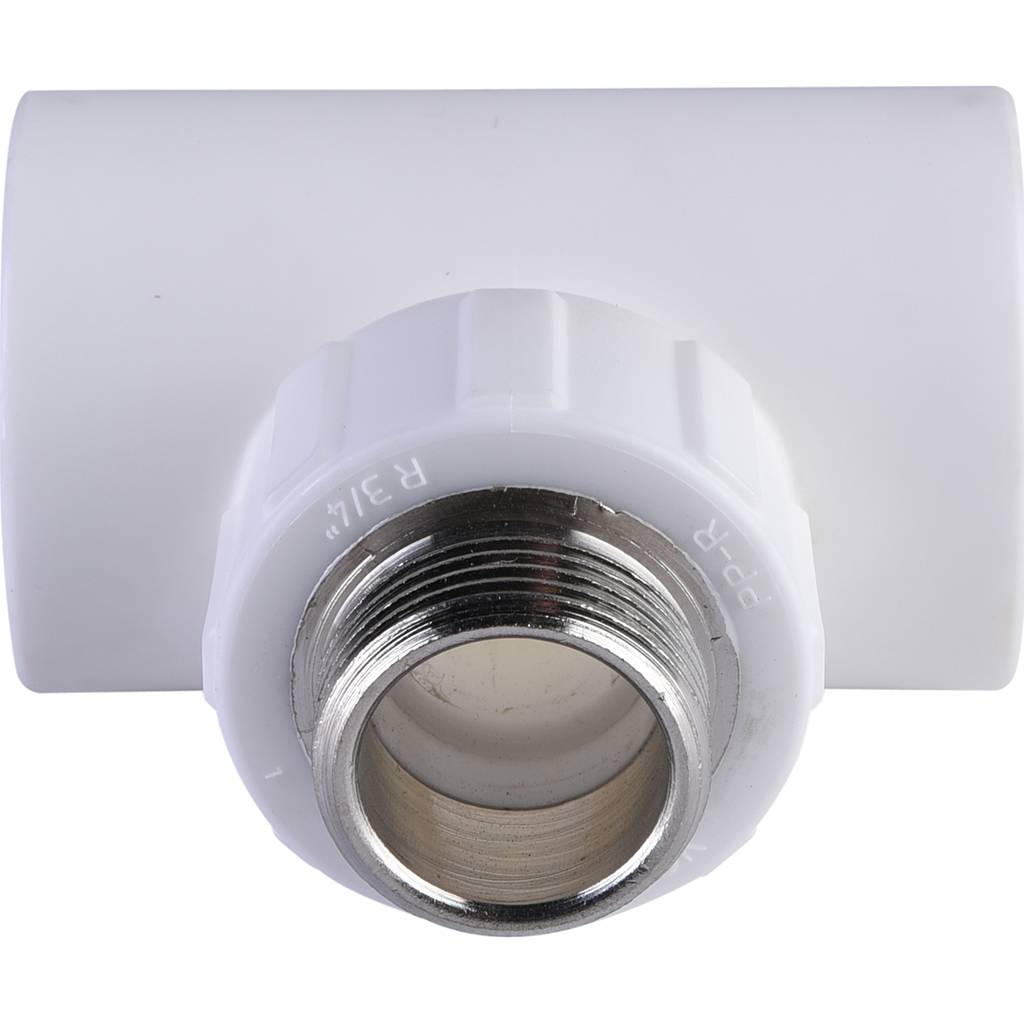 Тройник Политэк 32x3/4 с наружной резьбой для полипропиленовых труб под сварку (цвет белый), 9510003234