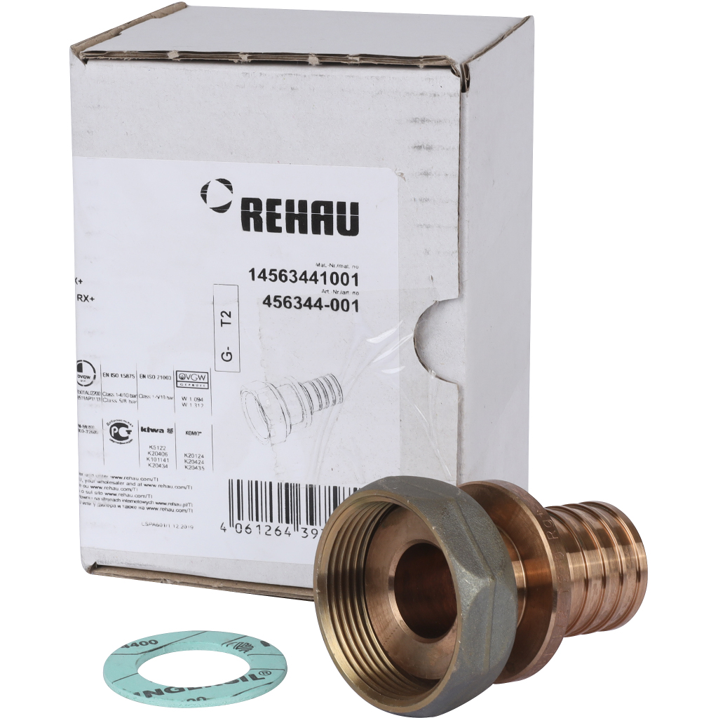 Переходник РЕХАУ RAUTITAN с накидной гайкой 40-G 1 1/2 RX+ для труб из сшитого полиэтилена аксиальный, 14563441001