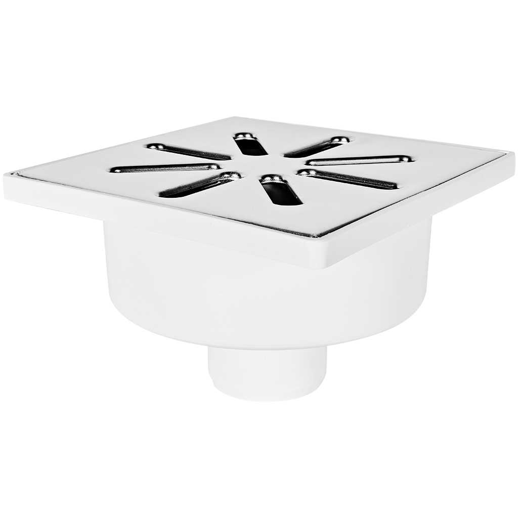 Трап нерегулируемый, прямой Sinikon металлическая решетка 150*150 (Белый) D 50