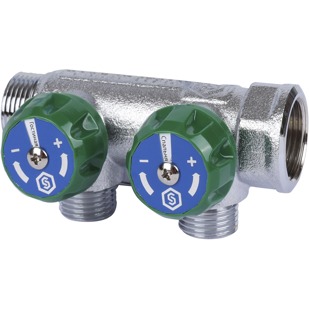 Коллектор регулирующий STOUT 3/4, 2 отвода 1/2  плоское уплотнение