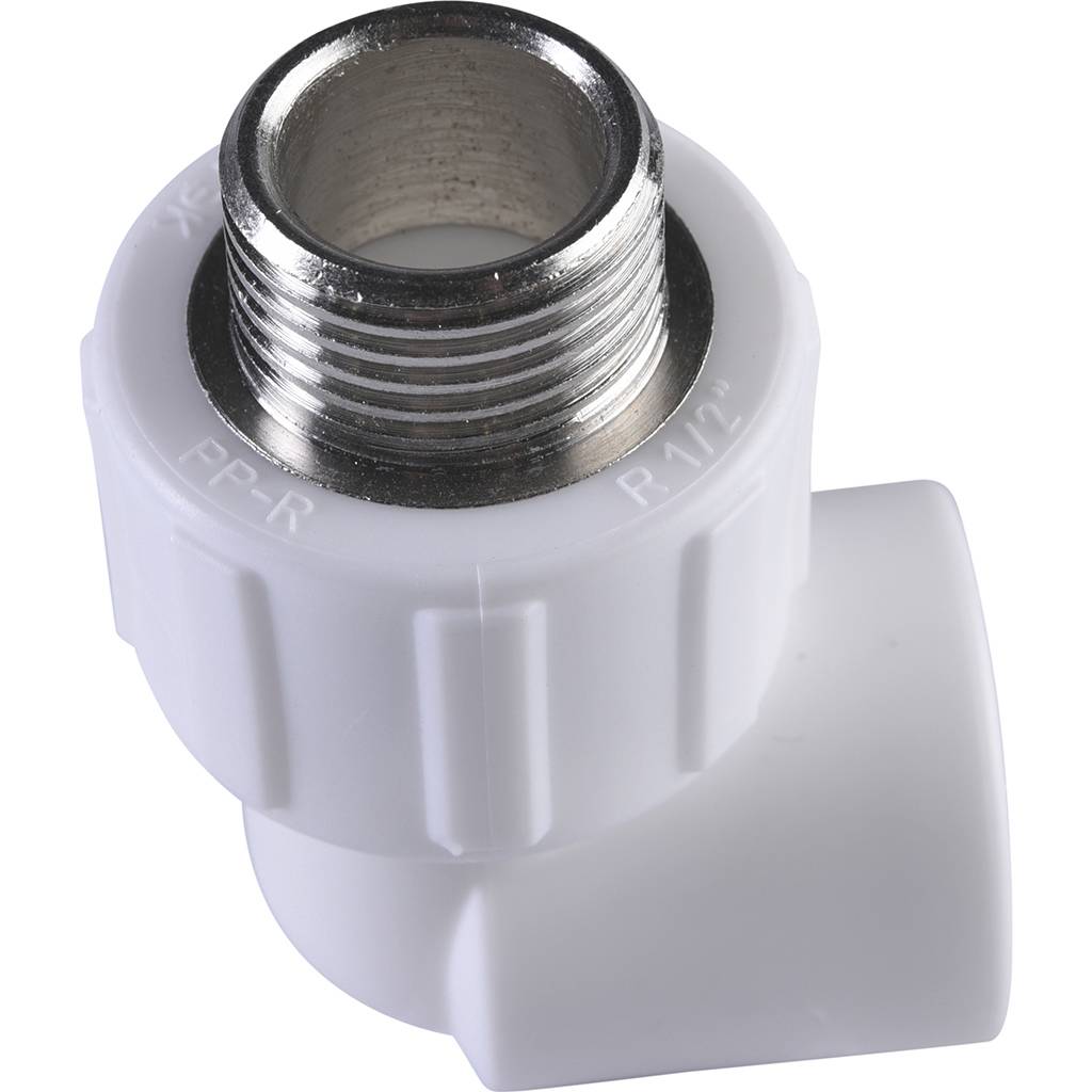 Угольник Политэк 20x1/2 с наружной резьбой для полипропиленовых труб под сварку (цвет белый)