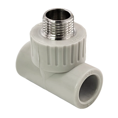 Тройник комбинированный PPR наружная резьба 20х 1/2,  серый, РТП