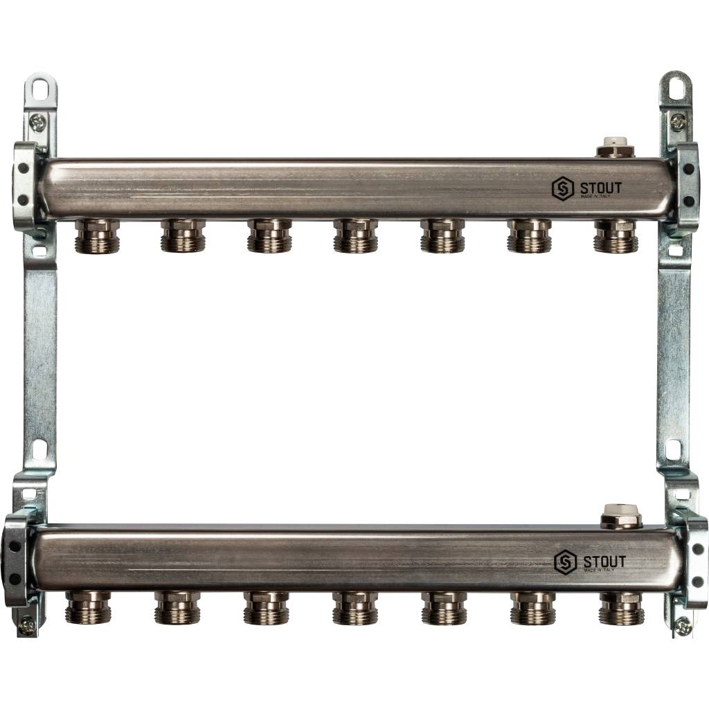 Коллектор из нержавеющей стали для радиаторной разводки STOUT 7 выходов