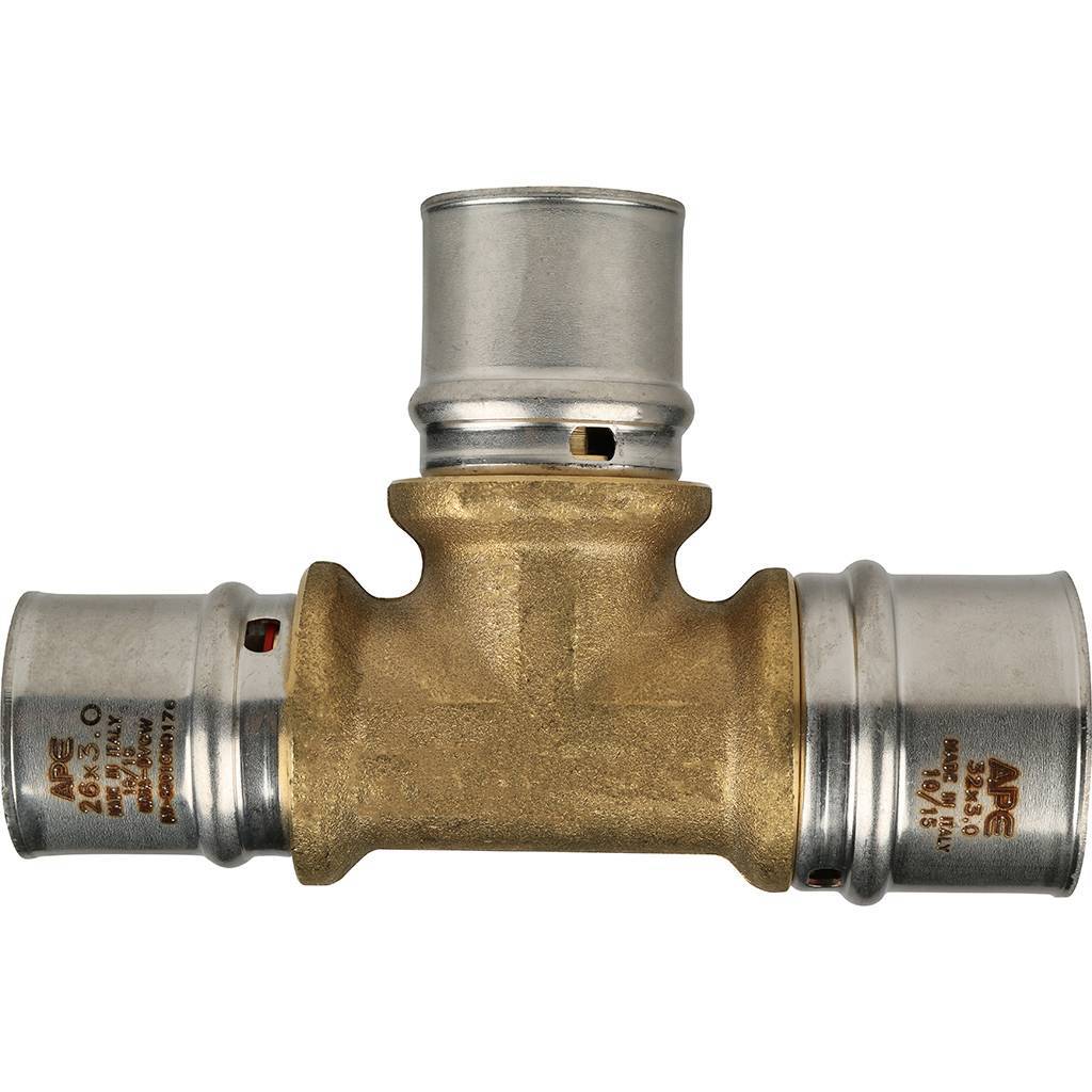 Тройник переходной STOUT 32х26х26 для металлопластиковых труб прессовой, SFP-0005-322626