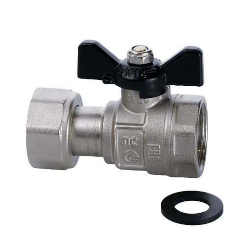 Кран шаровой ГОСТ с накидной гайкой ручка бабочка, латунь, внутренняя/внутренняя резьба  3/4,PN40 никель, RTP