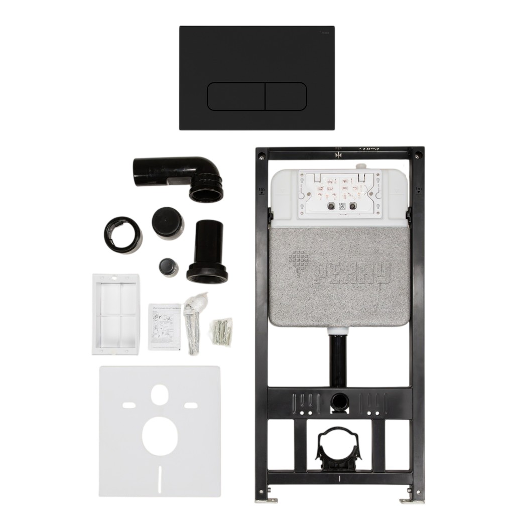 Комплект инсталляции РЕХАУ NOVAFLOW с панелью смыва NOVA ELLIPSE 001 с овальными клавишами, пластик, черный, матовый, 19101101001