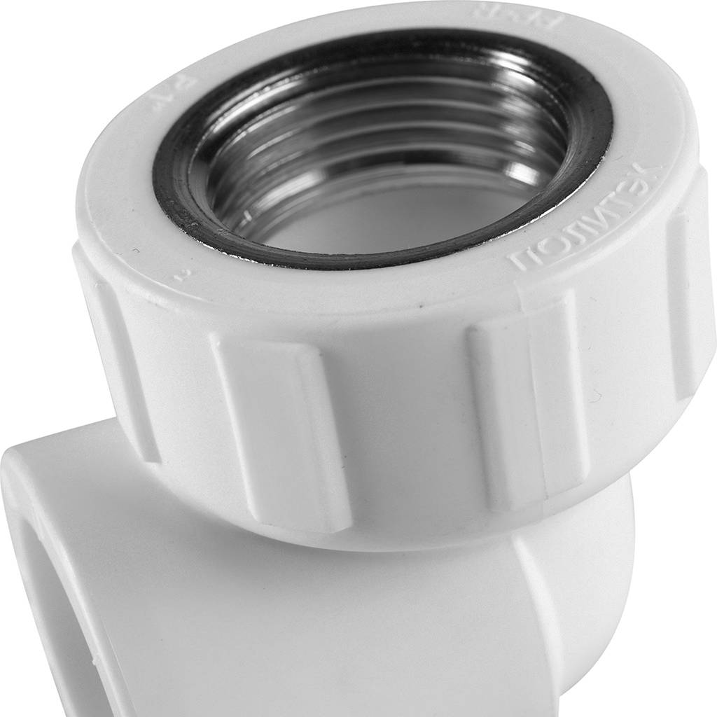 Угольник Политэк 32x1 с внутренней резьбой для полипропиленовых труб под сварку (цвет белый), 9400003201