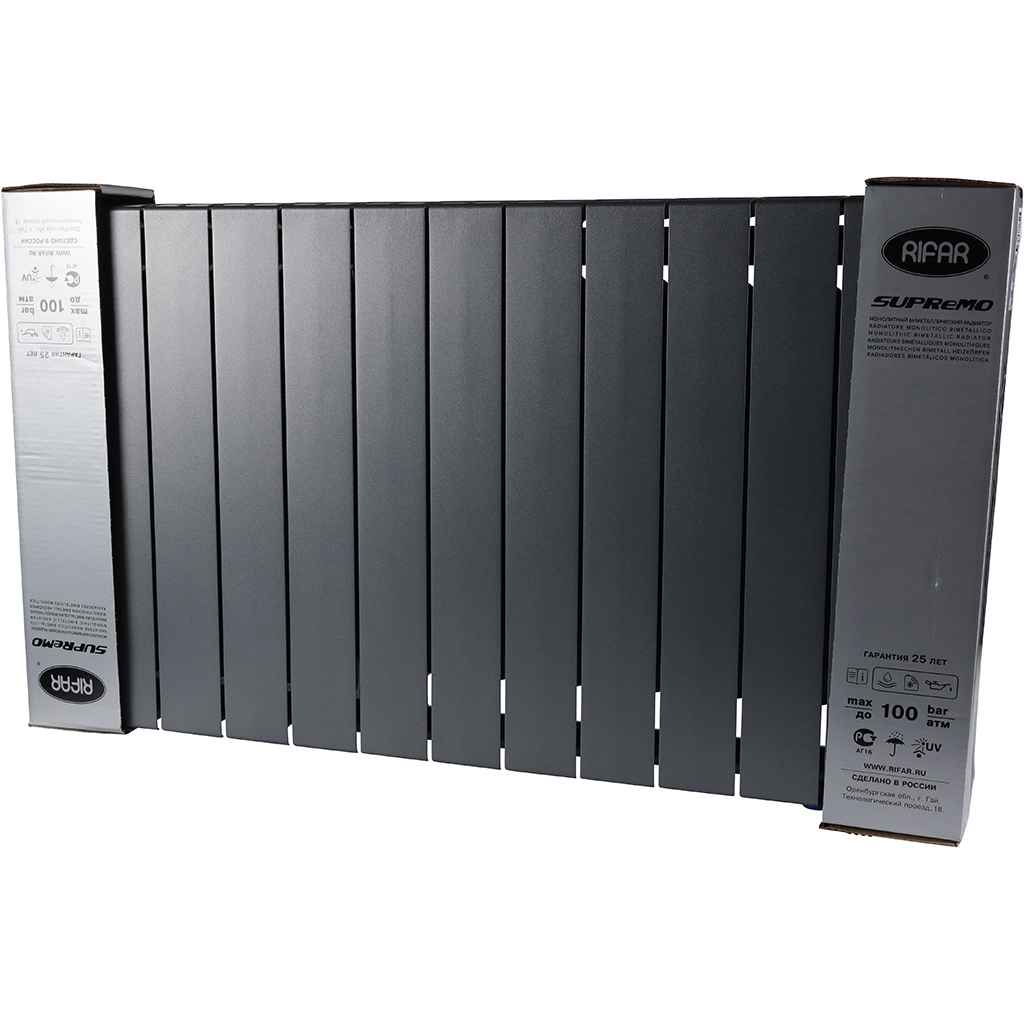 Радиатор биметаллический RIFAR SUPReMO VENTIL 500 SVR 12 секций нижнее правое подключение (Цвет ТИТАН), 4RS50.VR-12-TI