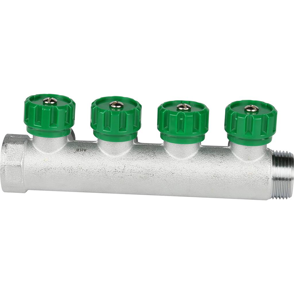 Коллектор распределительный FAR 1 , проходной, хромированный, 4 отвода 3/4  плоское уплотнение