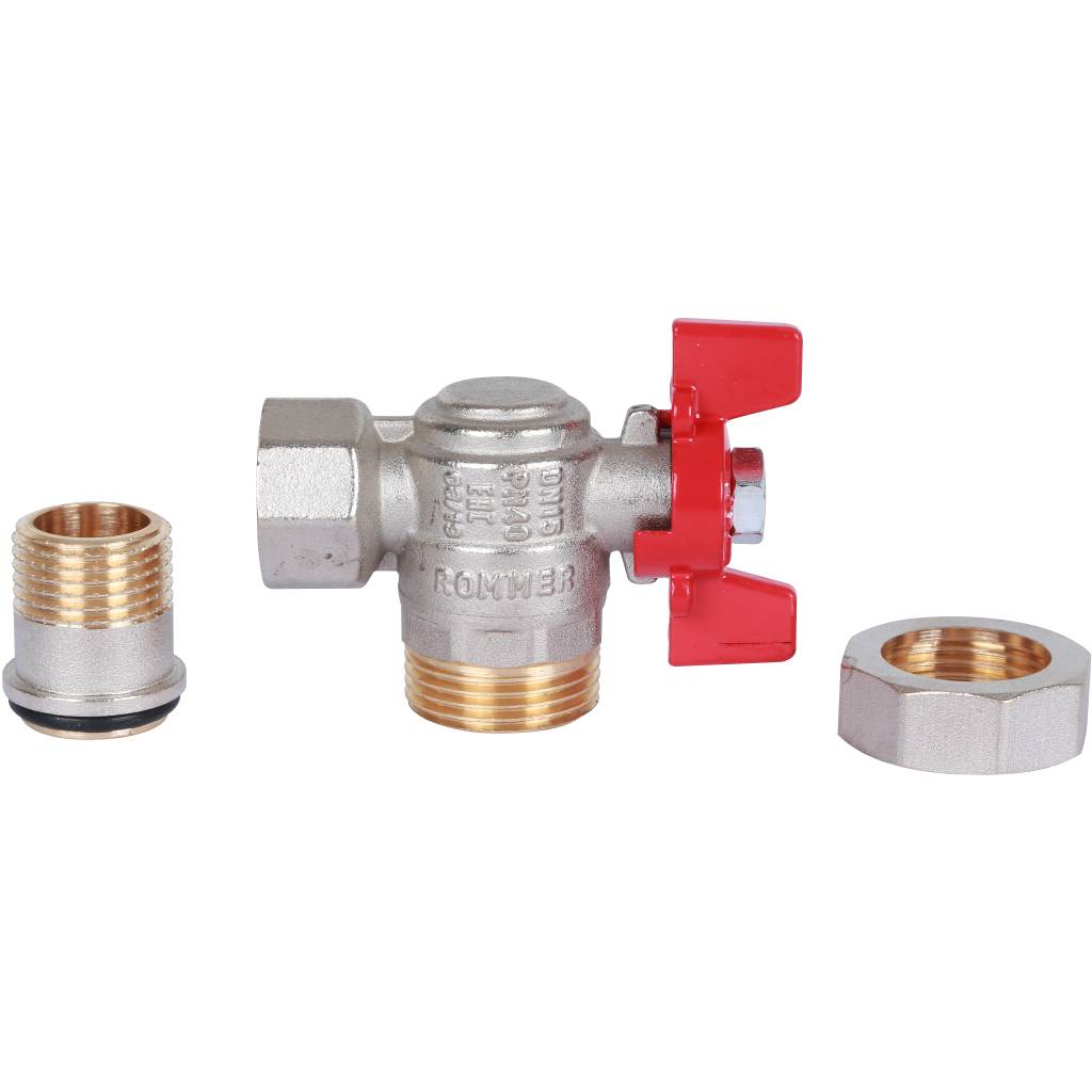 Кран шаровой ROMMER угловой с американкой 1/2 ВН/НР, ручка бабочка, RBV-0006-0610215