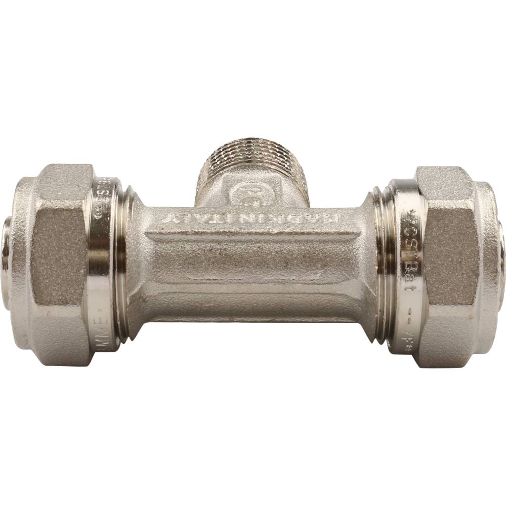 Тройник TIEMME с наружной резьбой (20х2.0х1/2) для металлопластиковых труб винтовой, 1600058