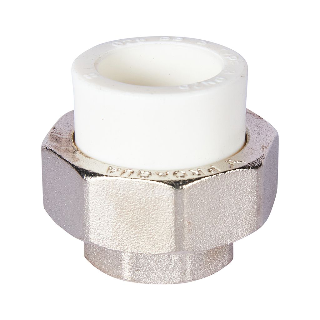 Муфта комбинированная Pro Aqua d=25-3/4 PP-R разъемная (американка) УСИЛЕННАЯ ВР Белая