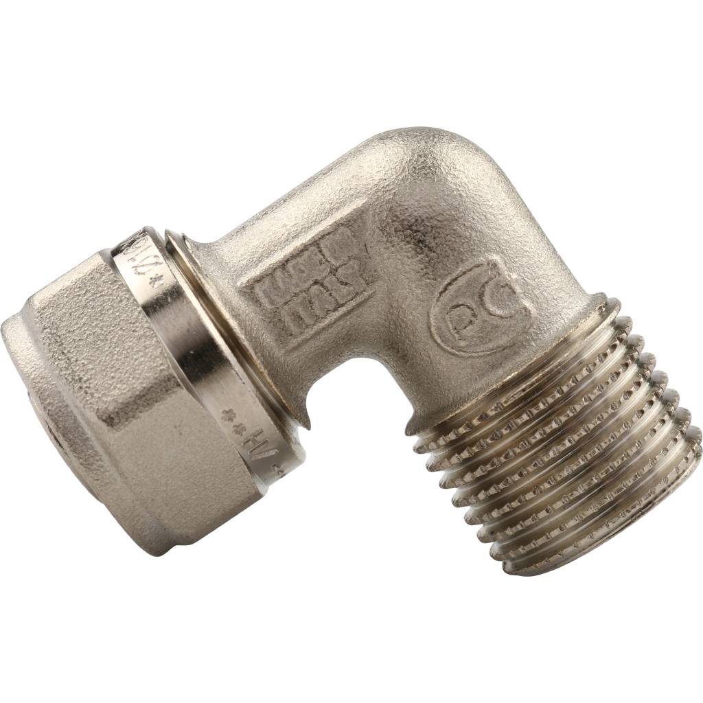 Угольник TIEMME с наружной резьбой (16х2.0х1/2) для металлопластиковых труб винтовой, 1600013