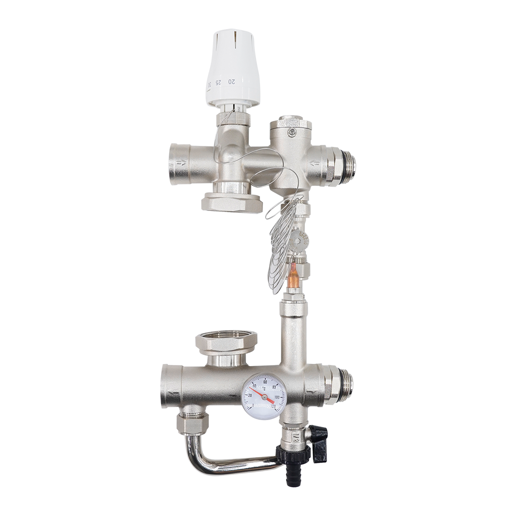 Насосно-смесительный узел ROMMER RDG-0120-008100 проходной с термоголовкой и перепускным клапаном, без насоса