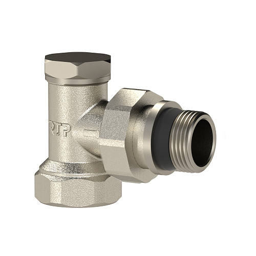 Клапан для радиатора регулировочный угловой с прокладкой, латунь, внутренняя/наружная резьба  1/2, никель, RTP