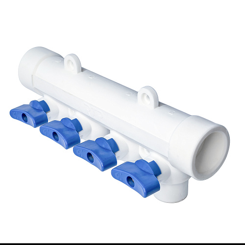 Коллектор с шаровым краном синий PPR 32х20/4,  белый, RTP