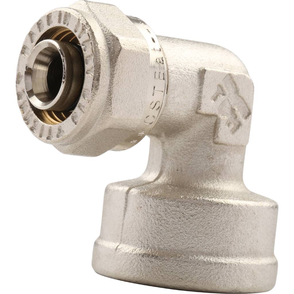 Угольник TIEMME с внутренней резьбой (16х2.0х3/4) для металлопластиковых труб винтовой, 1600061