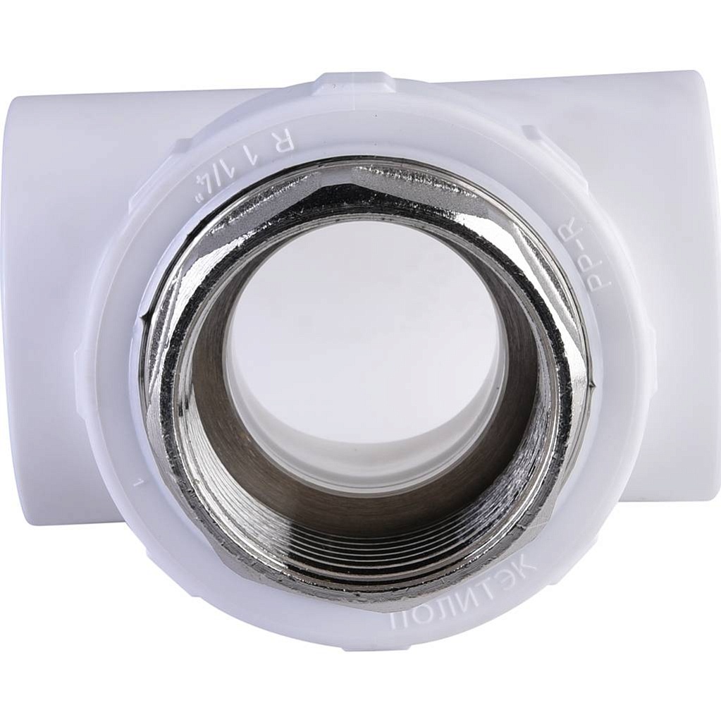 Тройник Политэк 40х1 1/4 с внутренней резьбой для полипропиленовых труб под сварку (цвет белый), 9500004014