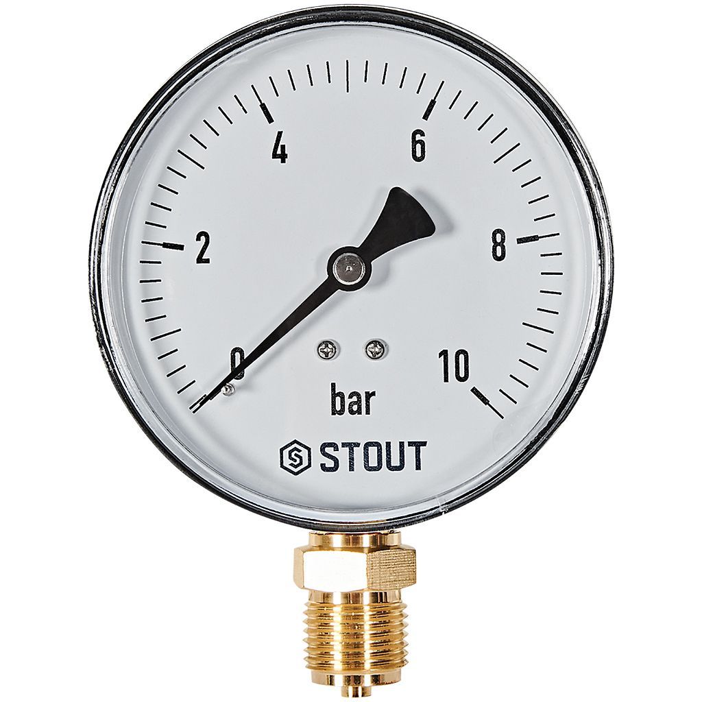 Манометр радиальный STOUT корпус Dn 100 мм 1/2 , 0...10 бар, кл.2.5