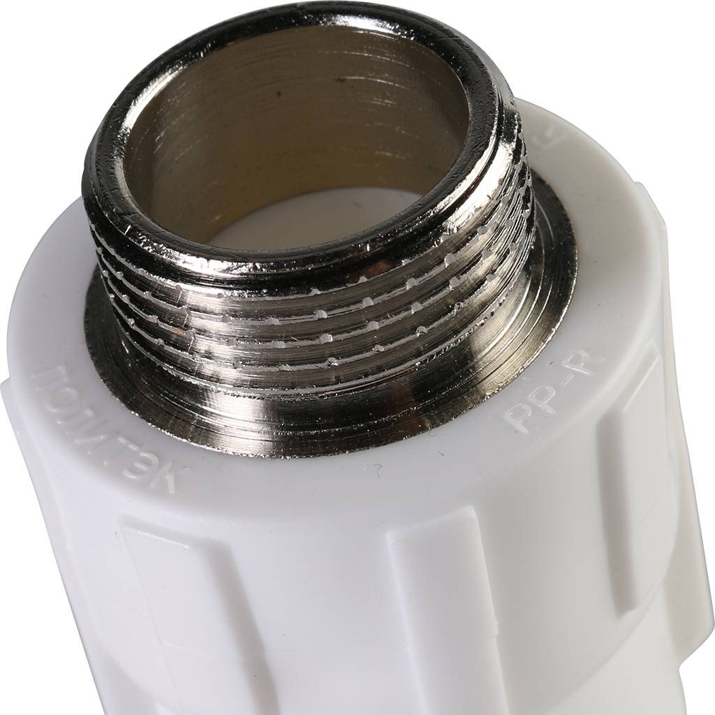 Муфта комбинированная Политэк 25х3/4 наруж. резьба для полипропиленовых труб под сварку (цвет белый)