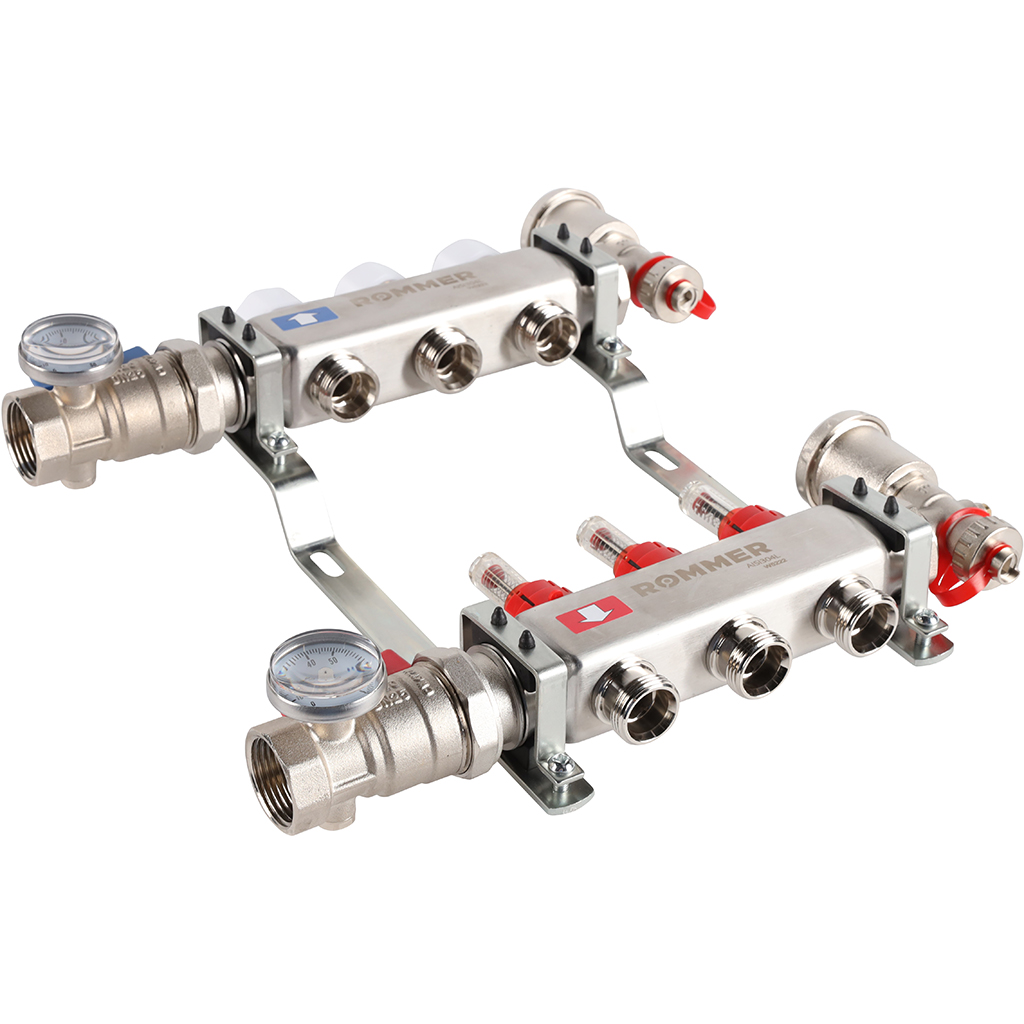 Коллектор из нержавеющей стали в сборе с расходомерами ROMMER 3 выхода, RMS-1210-000003