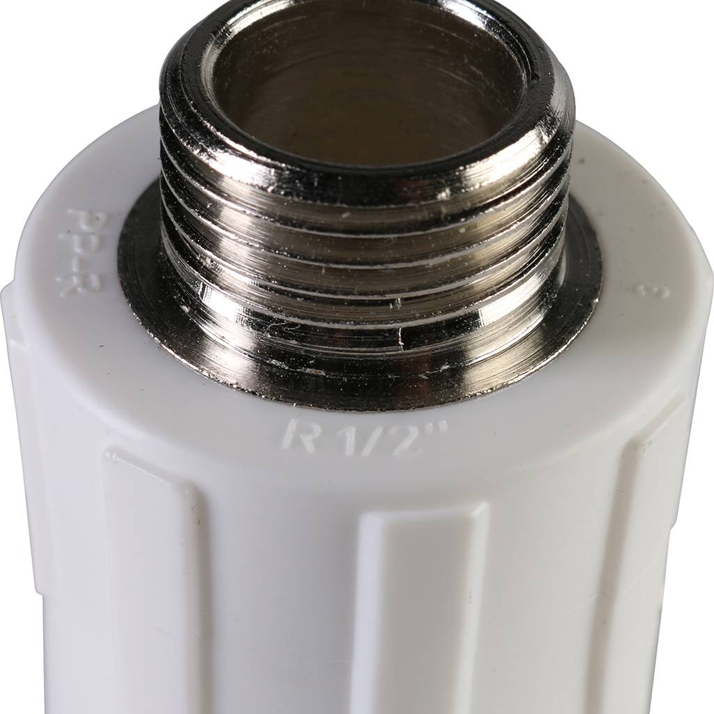 Муфта комбинированная Политэк 25х1/2 наруж. резьба для полипропиленовых труб под сварку (цвет белый)