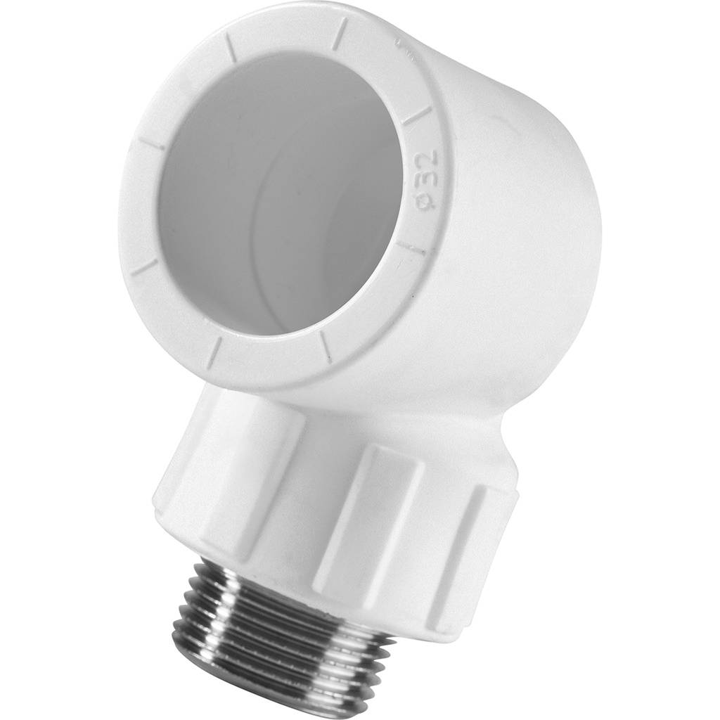 Угольник Политэк 32x3/4 с наружной резьбой для полипропиленовых труб под сварку (цвет белый), 9410003234