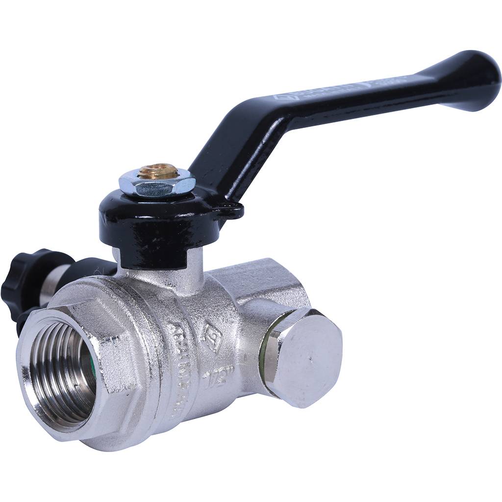 Кран шаровой BUGATTI Oregon с дренажем и воздухоотводчиком, (ручка-рычаг алюминий) внут-внут резьба 1/2