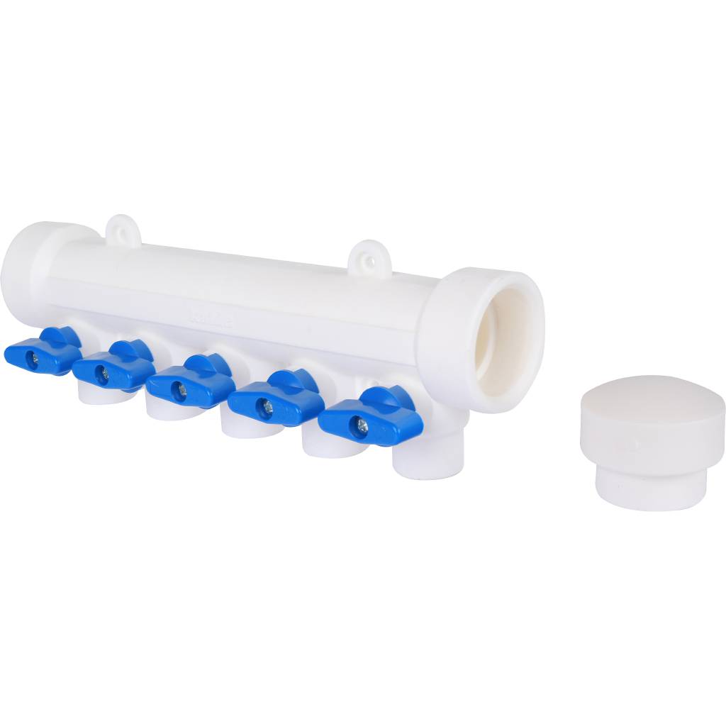 Коллектор с запорными кранами для полипропиленовых труб Kalde (5 выходов)