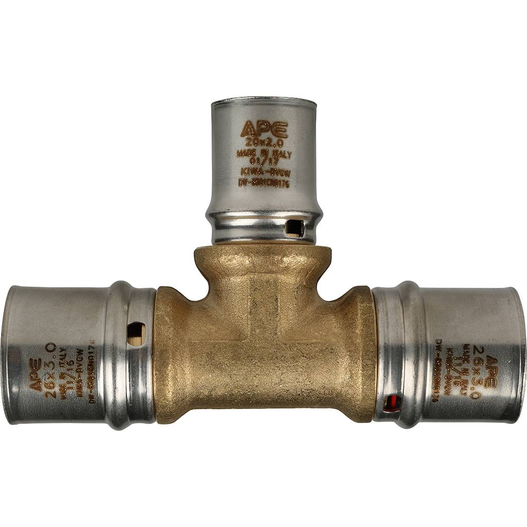 Тройник переходной STOUT 26х20х26 для металлопластиковых труб прессовой, SFP-0005-262026