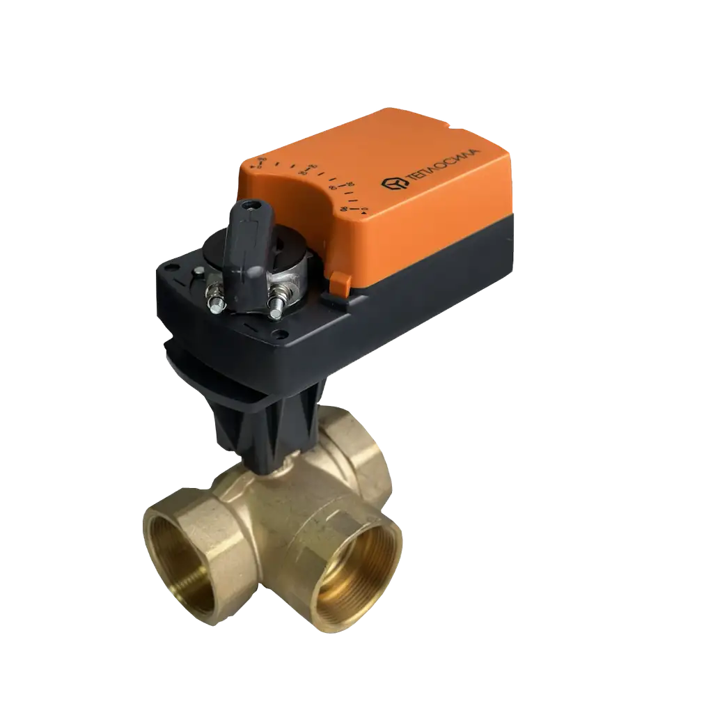 Трехходовой шаровой кран с электроприводом Теплосила TBV-3-25-10/TSL-06-1A-24, TS-48721