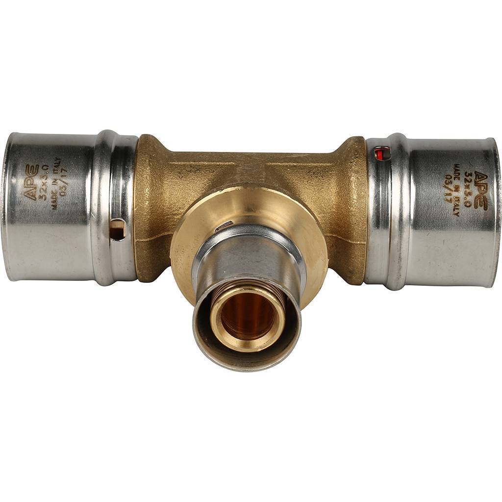 Тройник переходной STOUT 32х20х32 для металлопластиковых труб прессовой, SFP-0005-322032