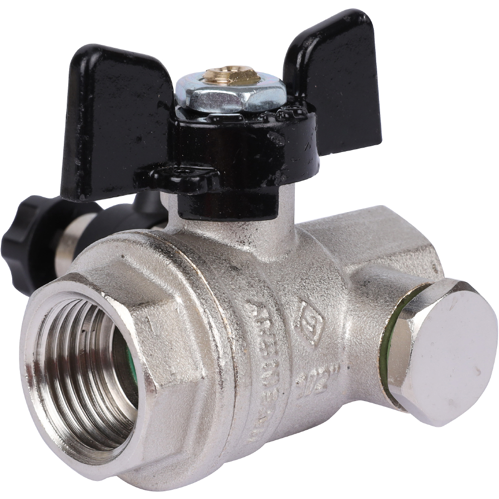 Кран шаровой BUGATTI Oregon с дренажем и воздухоотводчиком, (ручка бабочка) внут-внут резьба 1/2, 03320009