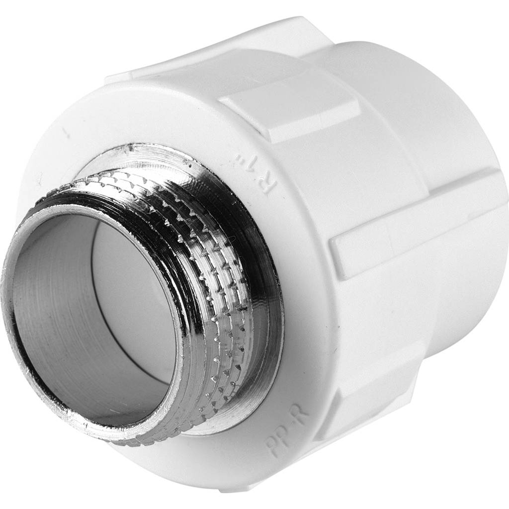Муфта комбинированная Политэк 32х1 наруж. резьба для полипропиленовых труб под сварку (цвет белый), 9000003201