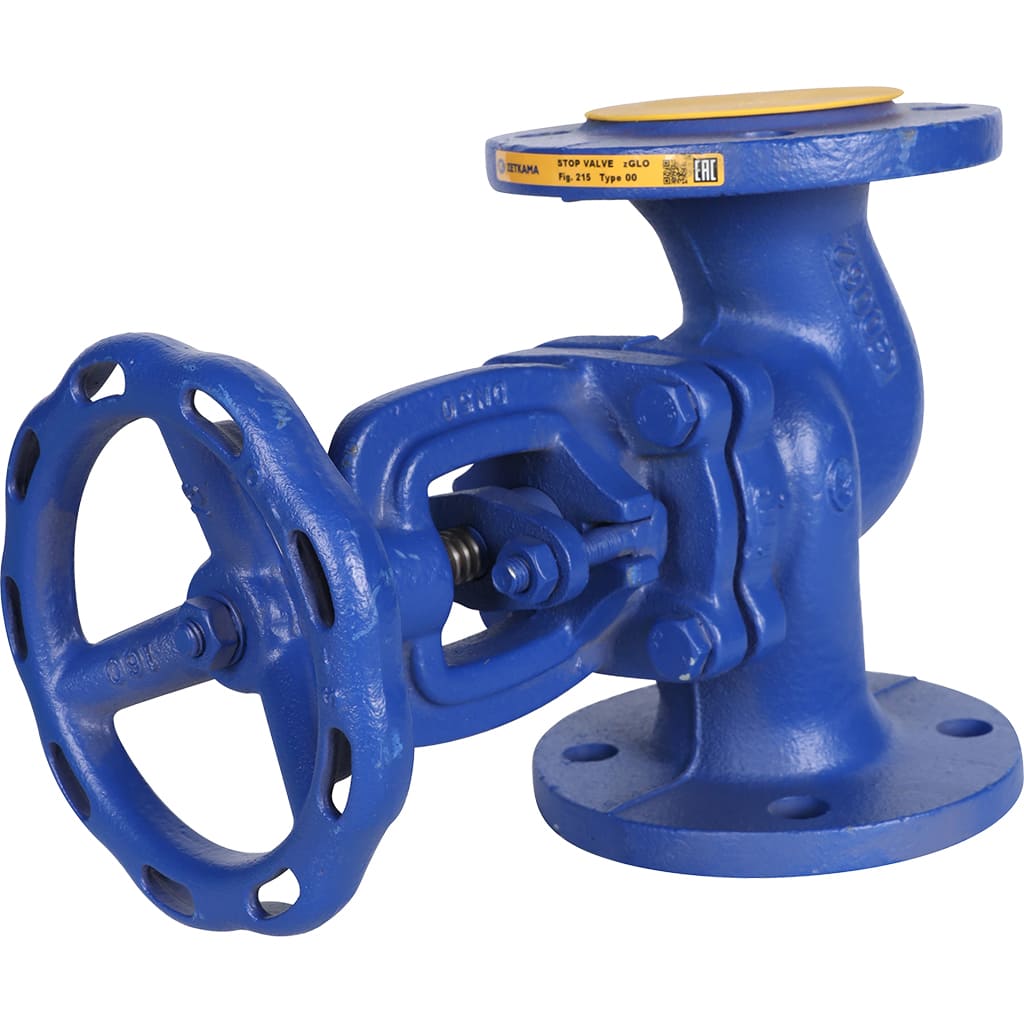 Клапан запорный ZETKAMA 215A Ду50 Ру16 фланцевый из чугуна, 215A050C00