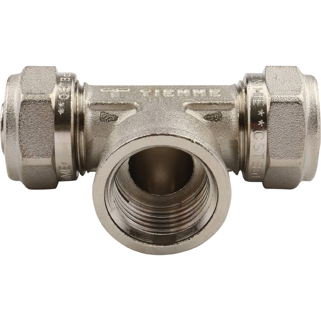 Тройник TIEMME с внутренней резьбой (16х2.0х1/2) для металлопластиковых труб винтовой, 1600018