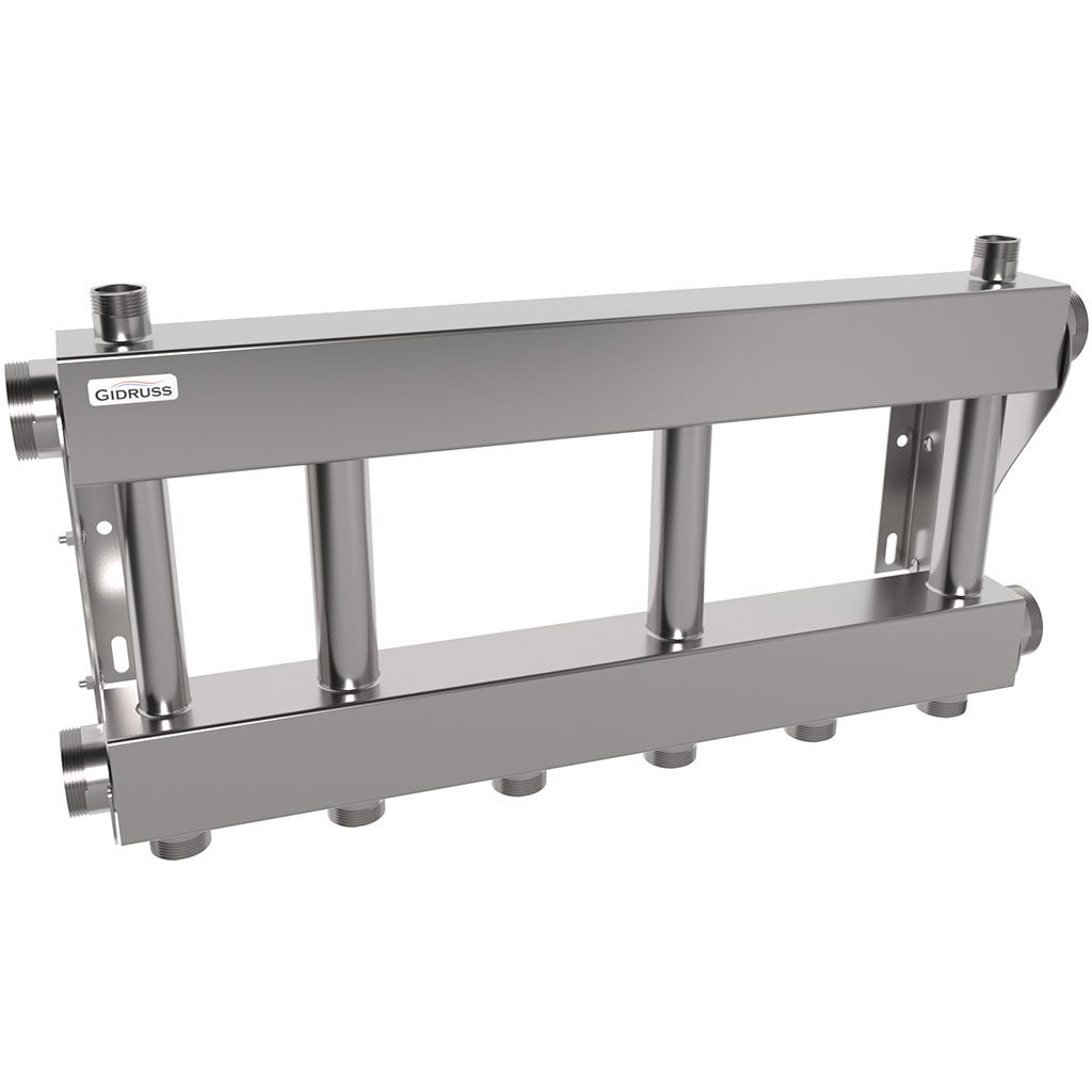 Модульный коллектор GIDRUSS MKSS-250-3x32 (до 250 кВт, 2 магистр. подкл. G 2, 3 контура G 1 вверх или вниз)