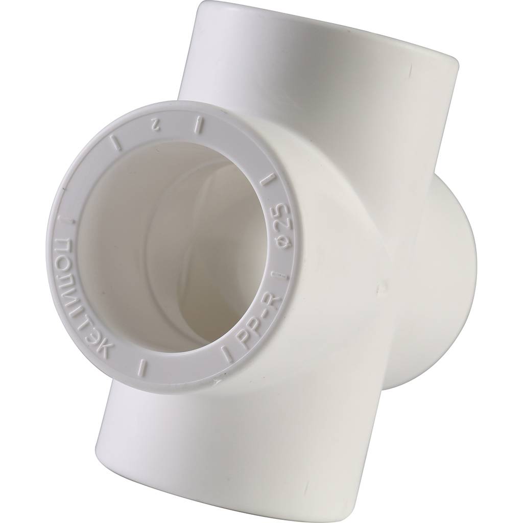 Крестовина Политэк d=25 для полипропиленовых труб под сварку (цвет белый), 9000002525