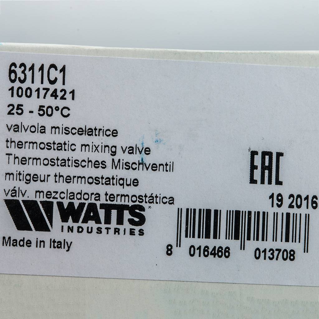 Термостатический смеситель Watts 1 BH AQUAMIX (25-50*C), 10017421