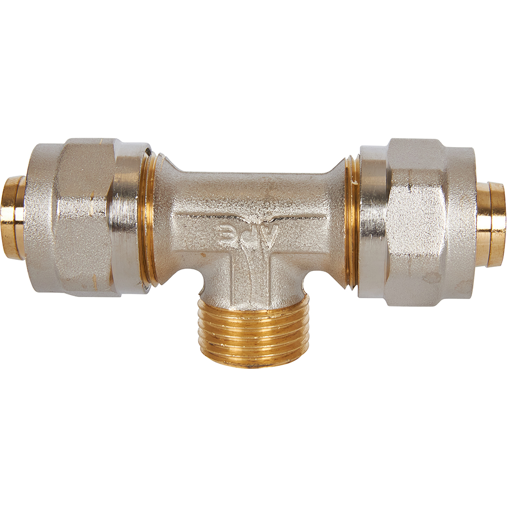 Тройник-переходник STOUT с наружной резьбой 1/2 х20 для металлопластиковых труб винтовой, SFS-0011-001220