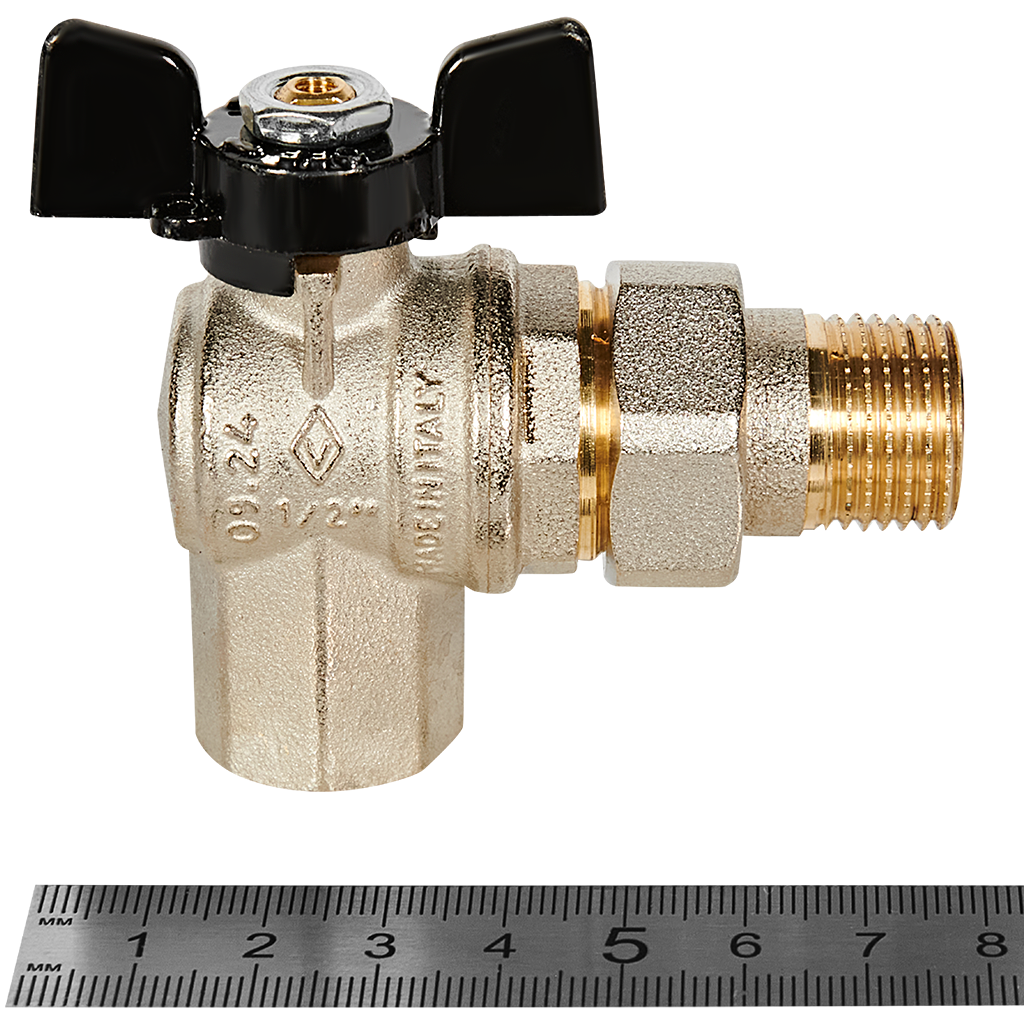 Кран шаровой BUGATTI Oregon угловой с полусгоном (ручка-бабочка) внут-наруж резьба 1/2