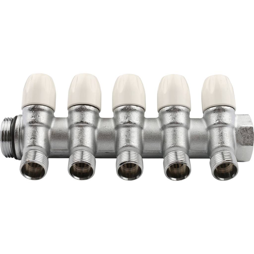 Коллектор с регулировочными вентилями TIEMME 1 х1/2 на 5 выхода (хром.)