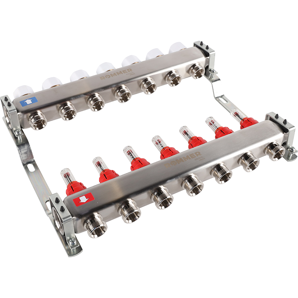 Коллектор из нержавеющей стали с расходомерами ROMMER 7 выходов, RMS-1200-000007