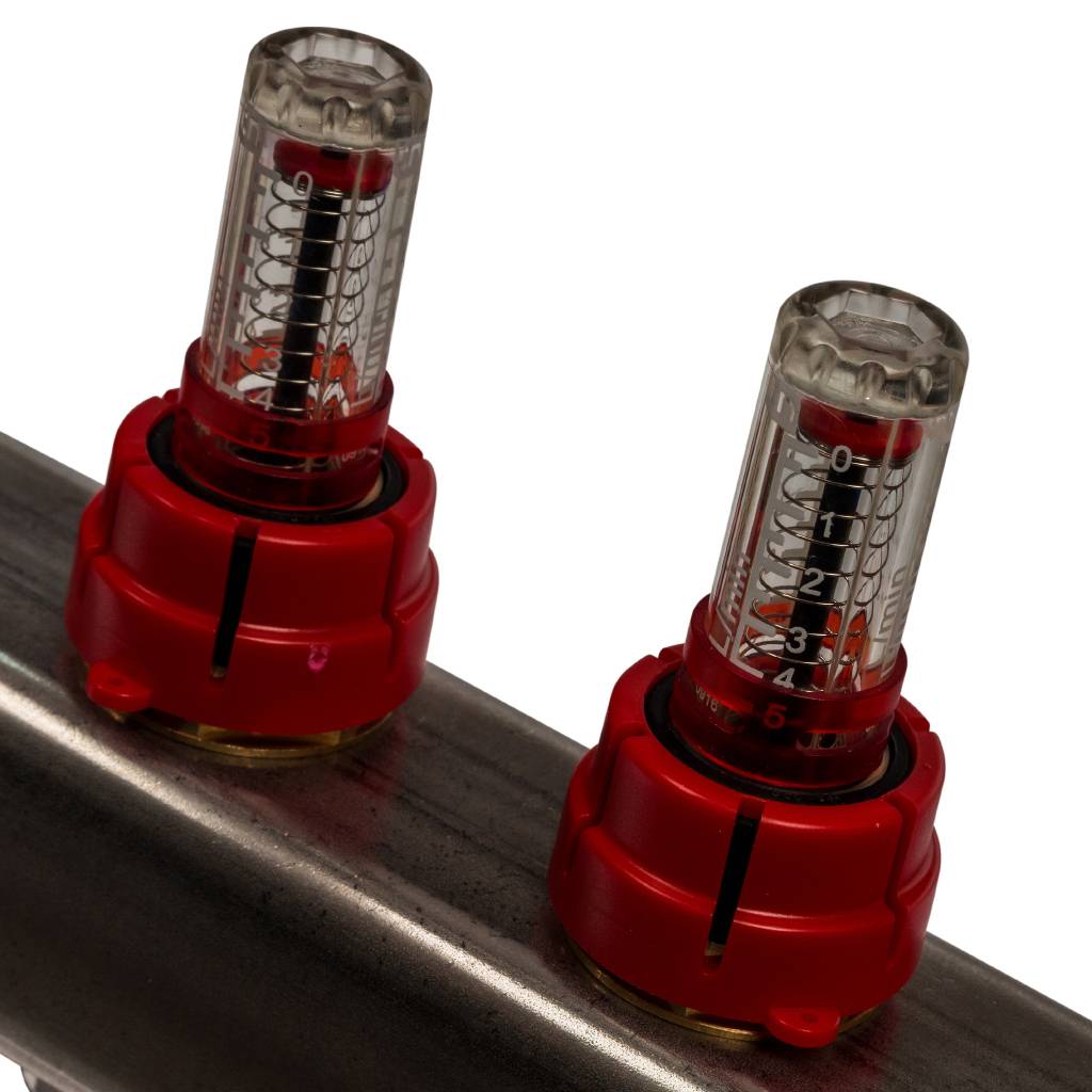 Коллектор из нержавеющей стали с расходомерами, с клапаном вып. воздуха и сливом STOUT 4 выхода, SMS-0927-000004