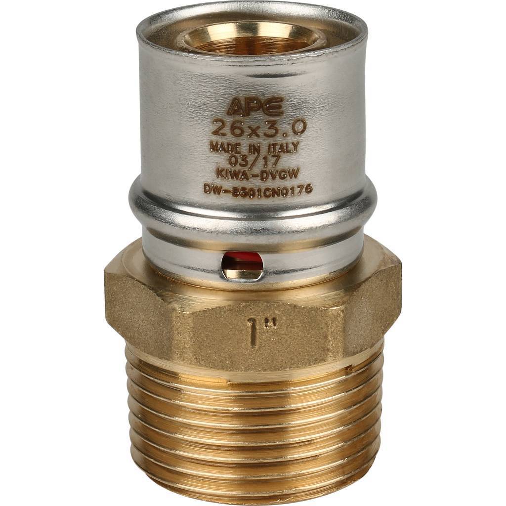 Переходник STOUT с наружной резьбой 1 х26 для металлопластиковых труб прессовой, SFP-0001-000126