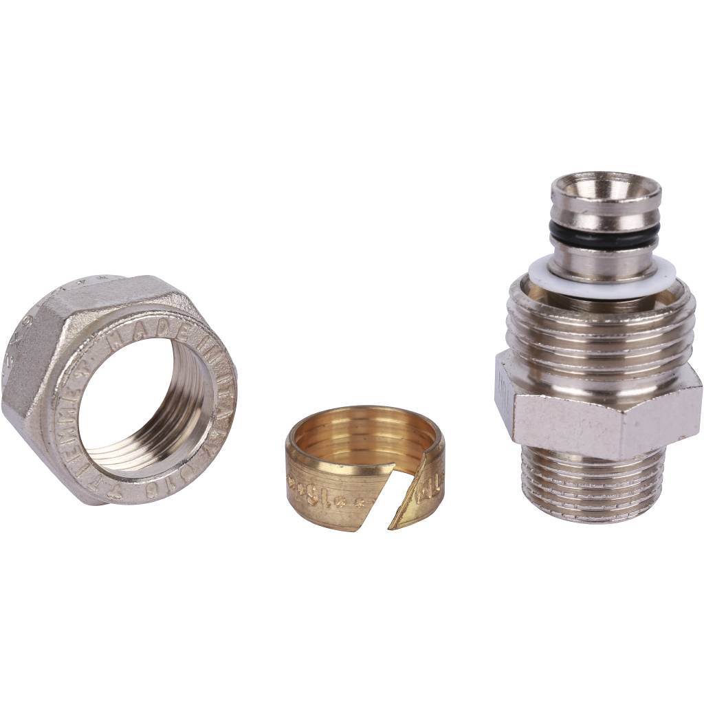 Переходник TIEMME НР 16х3/8 никелированный для металлопластиковых труб винтовой, 1600046