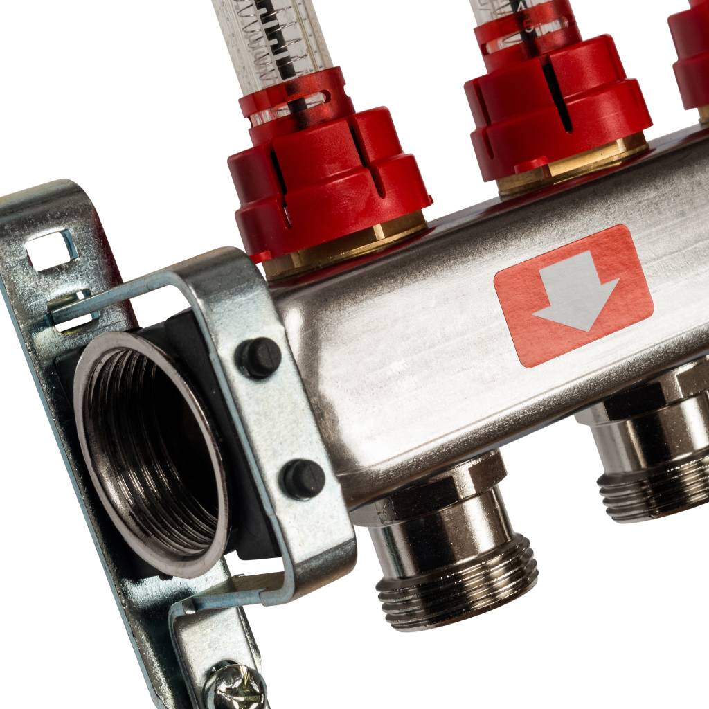 Коллектор из нержавеющей стали с расходомерами, с клапаном вып. воздуха и сливом STOUT 9 выходов, SMS-0927-000009