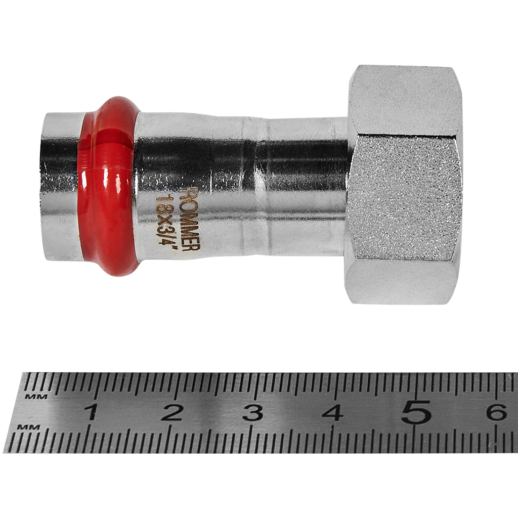 Переходник ROMMER с накидной гайкой-ВР 18х3/4 из нержавеющей стали прессовой